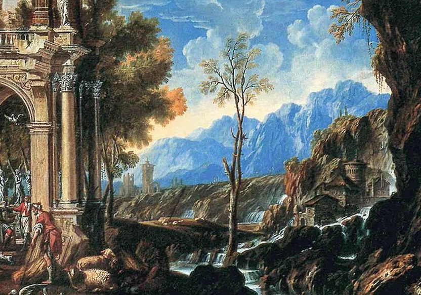 Francesco Aviani - Paesaggio con Lazzaro e il ricco Epulone, Museo Civico di Palazzo Chiericati, Vicenza, dettaglio